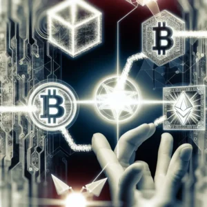 A high-tech visual of blockchain and cryptocurrency integration, symbolizing technological convergence.