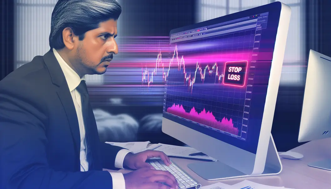 Trader thiết lập lệnh dừng lỗ trên màn hình giao dịch.