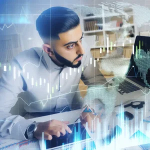 Trader reviewing a detailed forex trading plan with digital devices.