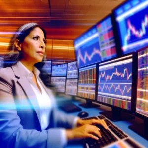 A confident trader analyzing data with successful outcomes.