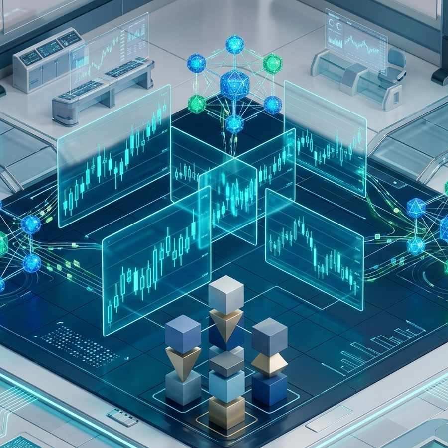 Mô phỏng đồ thị phân tích dòng tiền thông minh và thanh khoản trong giao dịch crypto