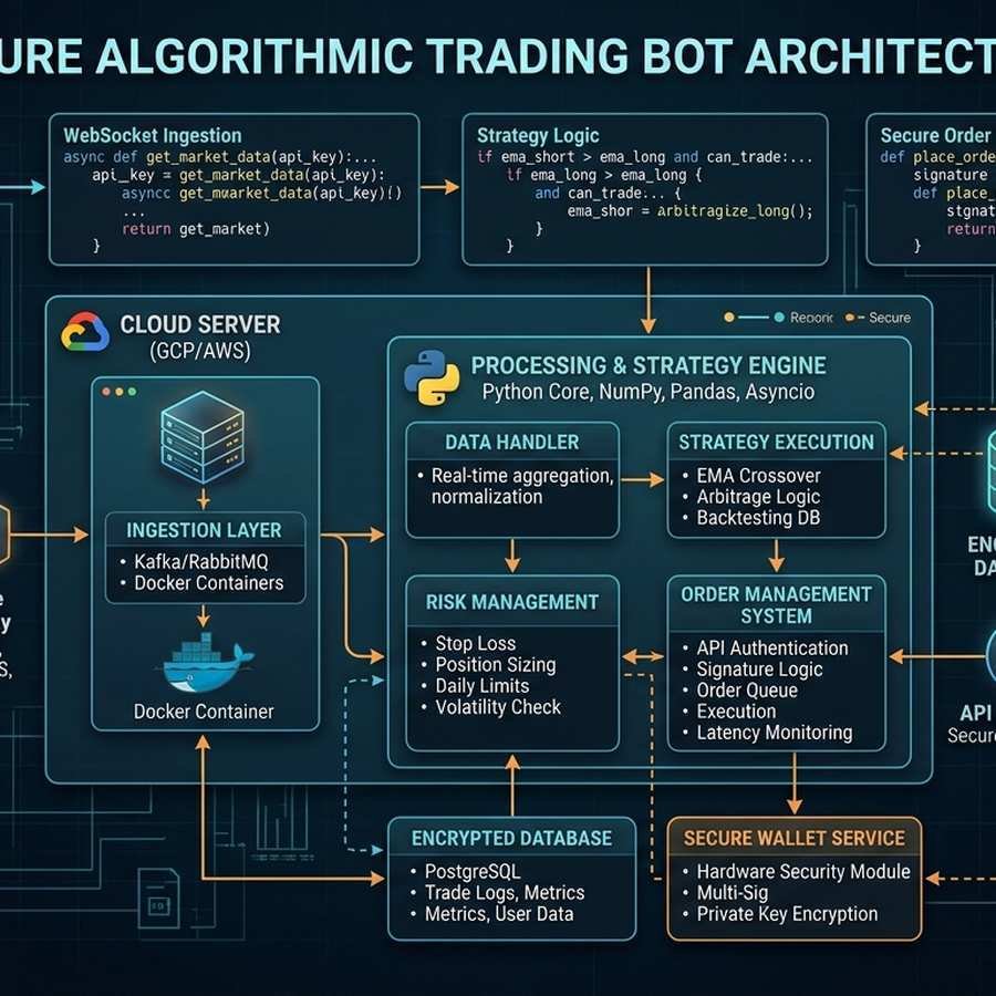 A secure and efficient trading bot architecture with Python code snippets